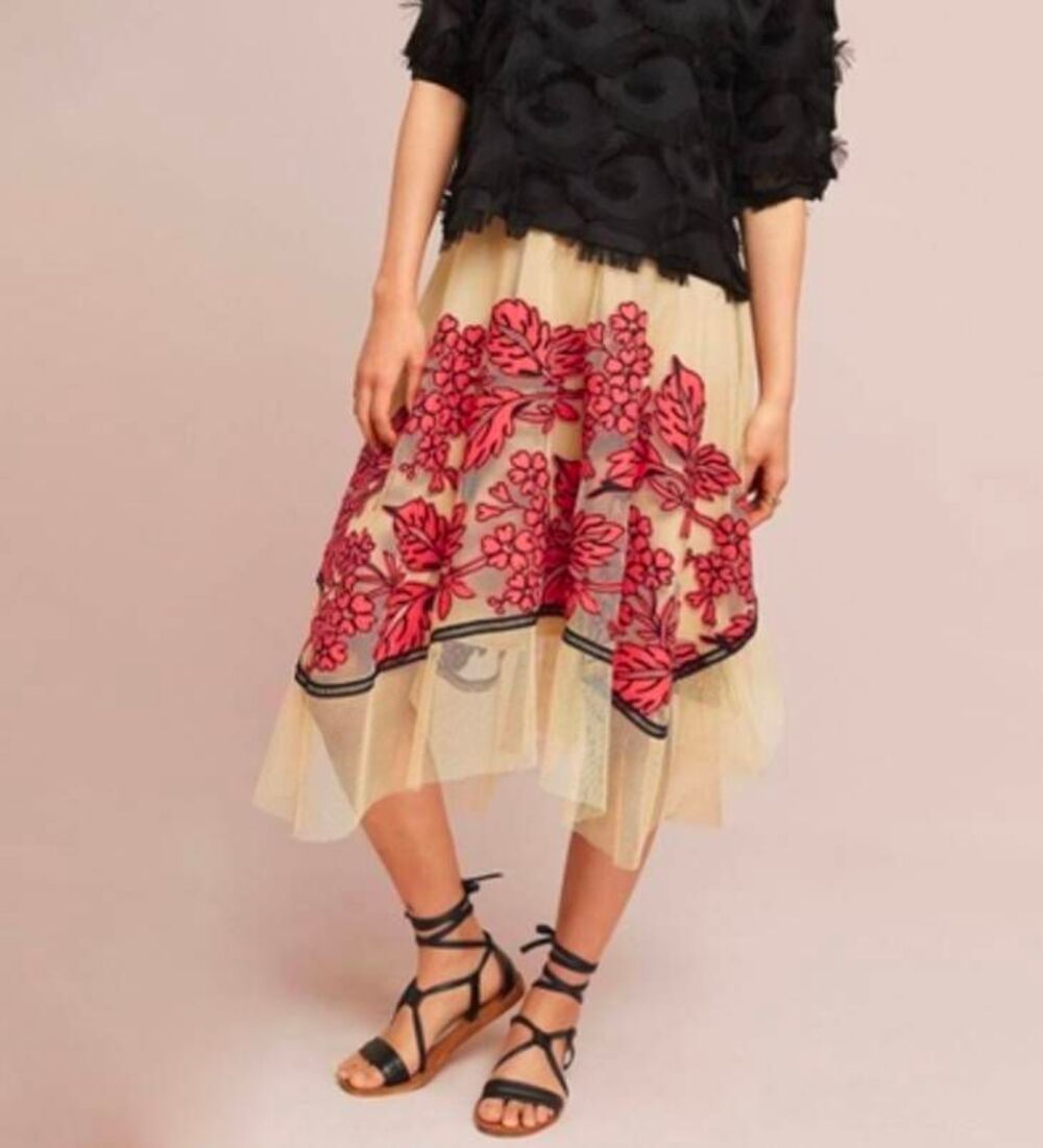 Eva Franco Anthropologie Dorset netted mesh overlay asymmetrical skirt 0 XS